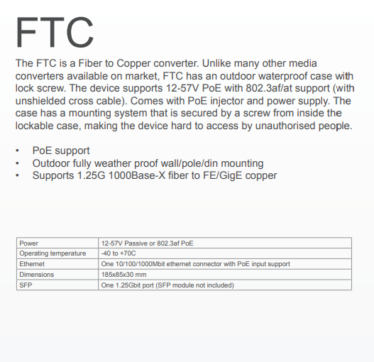 Mikrotik RBFTC11 Fiber to Copper Converter in Outdoor Enclosure PoE Injector