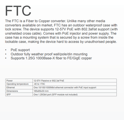 Mikrotik RBFTC11 Fiber to Copper Converter in Outdoor Enclosure PoE Injector