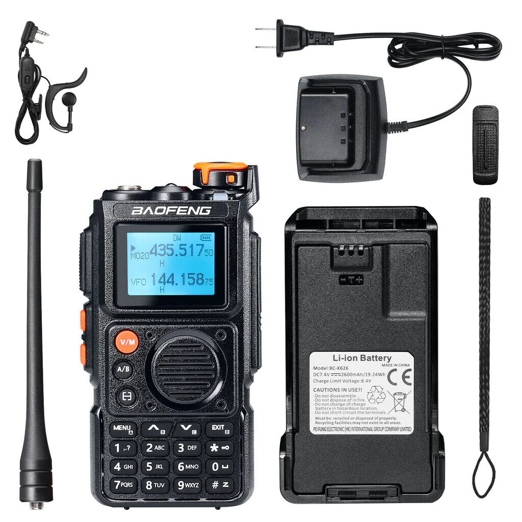 Baofeng K6 Tri-Band Radio 6W 999 CH UHF VHF 1.25M NOAA FM Air Receiver 2600mAh