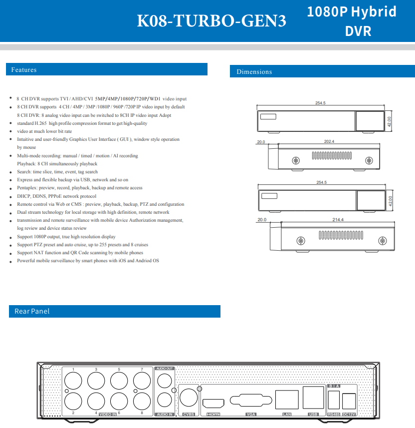 4 MP DVR 16 Ch TURBOHD + 8 IP Channels H.265+ Hik-Connect P2P EV-4016TURBO-D