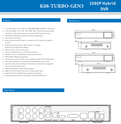 4 MP DVR 16 Ch TURBOHD + 8 IP Channels H.265+ Hik-Connect P2P EV-4016TURBO-D