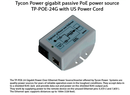 Tycon Power TP-POE-24G Gigabit Passive PoE Inserter Shielded and Surge Protected