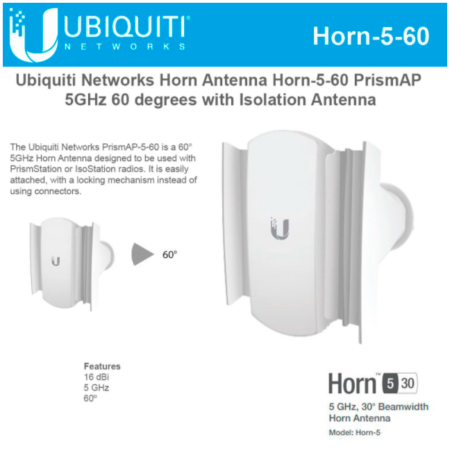 Ubiquiti HORN-5-60 Horn Antenna PrismAP-5-60 5GHz 60 degrees isolation antenna