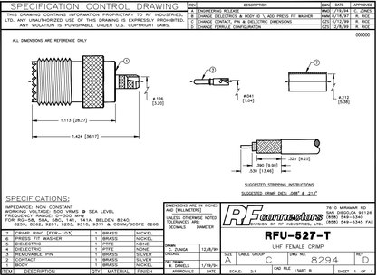 RFU-527-T UHF Female Connector (SO-239) to clamp on RG-58/U, RG-142/U cables