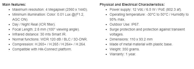 Epcom XD41H IP Camera Dome 4 MP 2.8mm Lens H.265 IP67 POE 98ft IR WDR 120dB P2P Metal