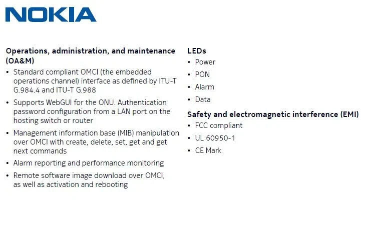 Nokia 3FE49533AA XS-010G-Q XGS PON ONT 1x 100M/1G/2.5G