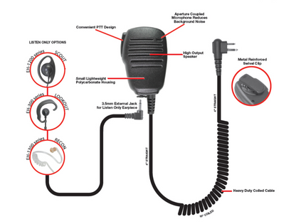 Pryme SPM-100IL Speaker Microphone for ICOM Series 3.5 mm Audio Jack Double Pin