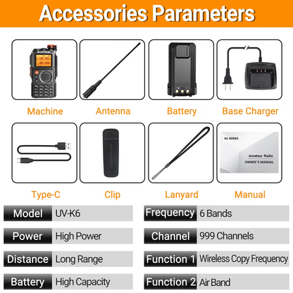 Baofeng K6 Walkie Talkie Multi Band Type-C Copy Frequency NOAA FM AM UHF VHF