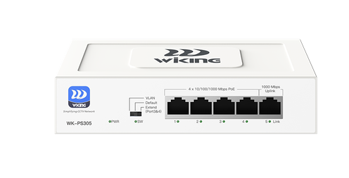 WI-TEK WK-PS305 Smart Switch: 4 PoE Gigabit Ports + 1 Uplink, Extended Reach Up to 250m, Auto-Reboot Port Watchdog, and Fanless Design