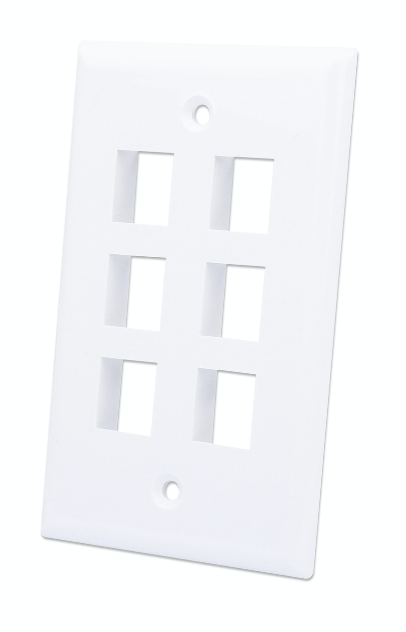 Intellinet 772457 White 6-Outlet Keystone Wall Plate