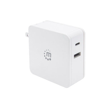 Intellinet Manhattan 60W Power Delivery Wall Charger Two-device charging solution with USB-C and USB-A ports