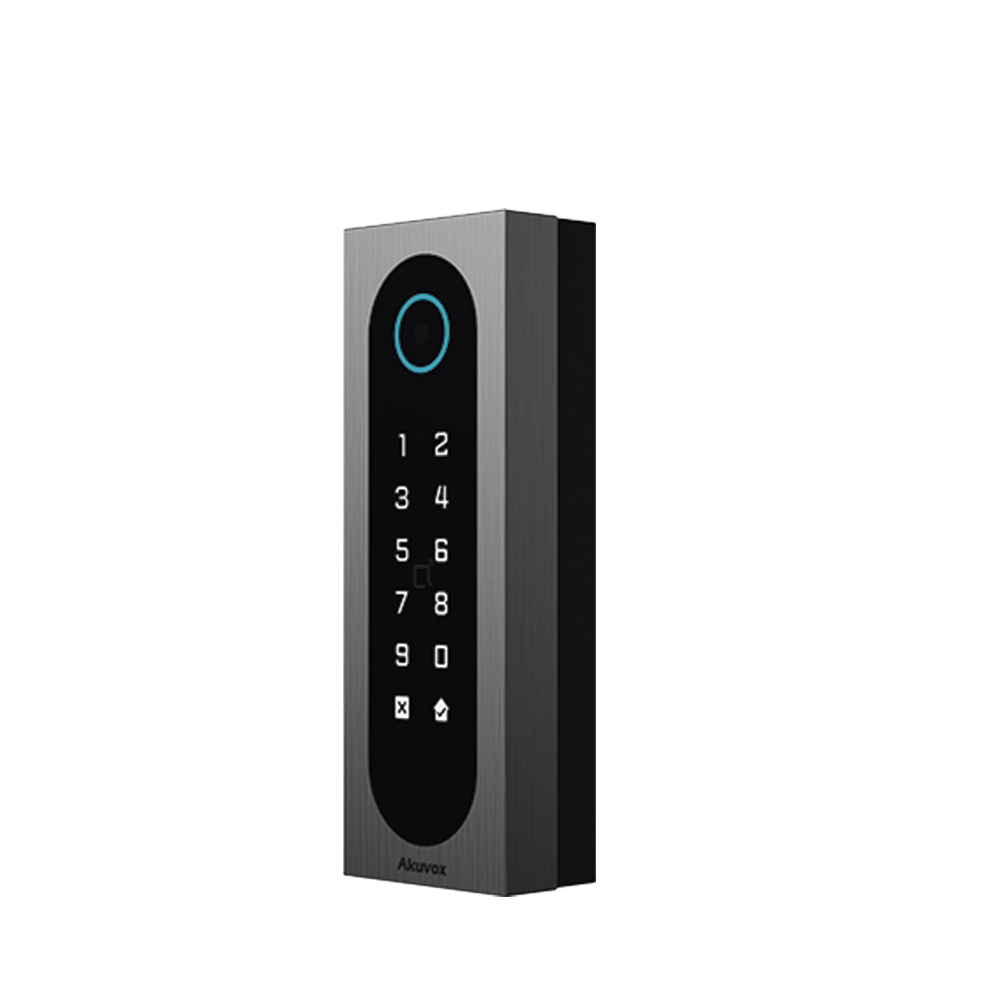 Akuvox A08S Slim Access Control Akuvox A08S / Aluminum and Tempered Glass / IP65 & IK09 / Capacity for 20,000 Cards / Multi Access Methods (QR, Bluetooth, PIN, RFID) / Supports Wiegand / 1 Relay Output