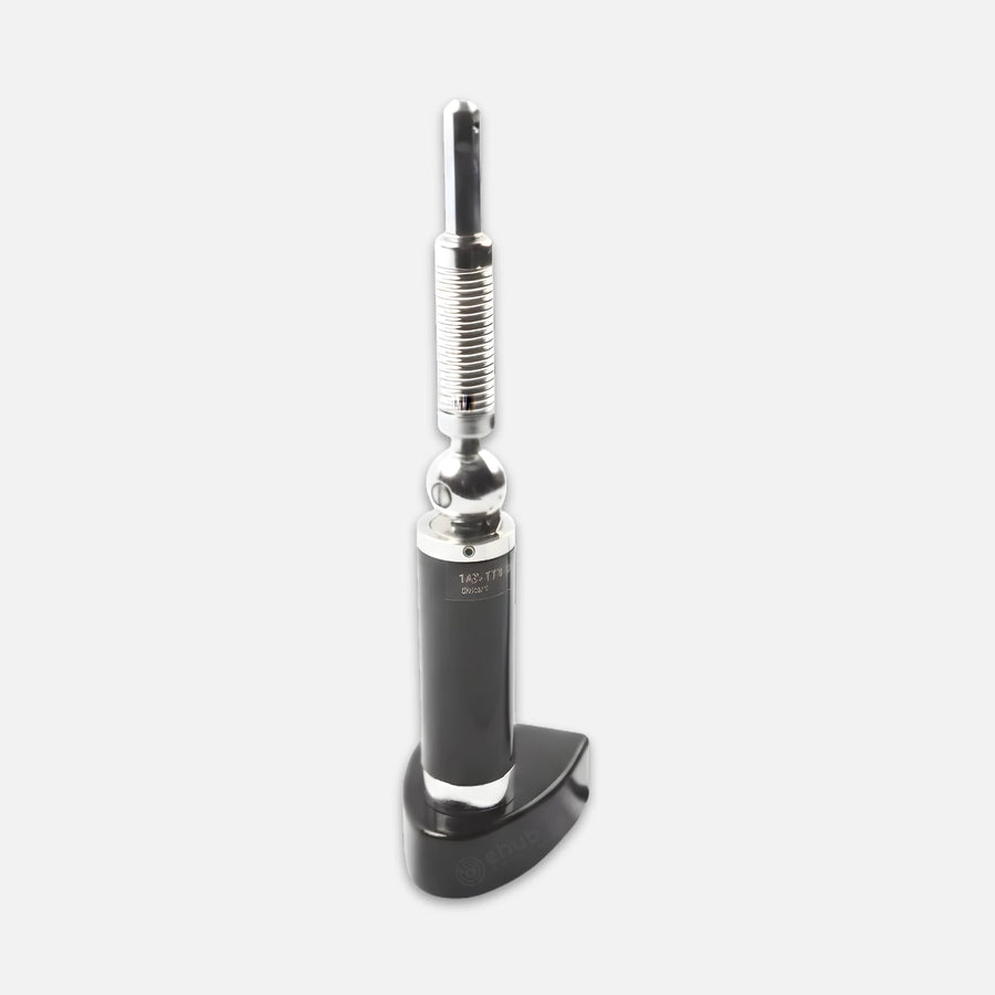 Black and silver tool on a white background