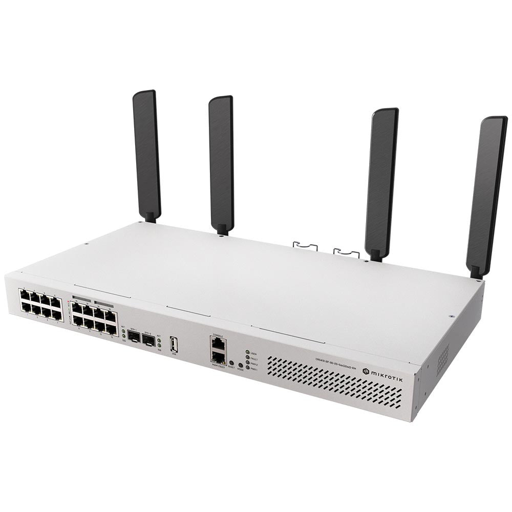 MikroTik CRS418-8P-8G-2S+5axQ2axQ-RM-US 16-Port PoE+ L3 Switch with 10G SFP+ & Wi-Fi 6 RouterOS (US Version)