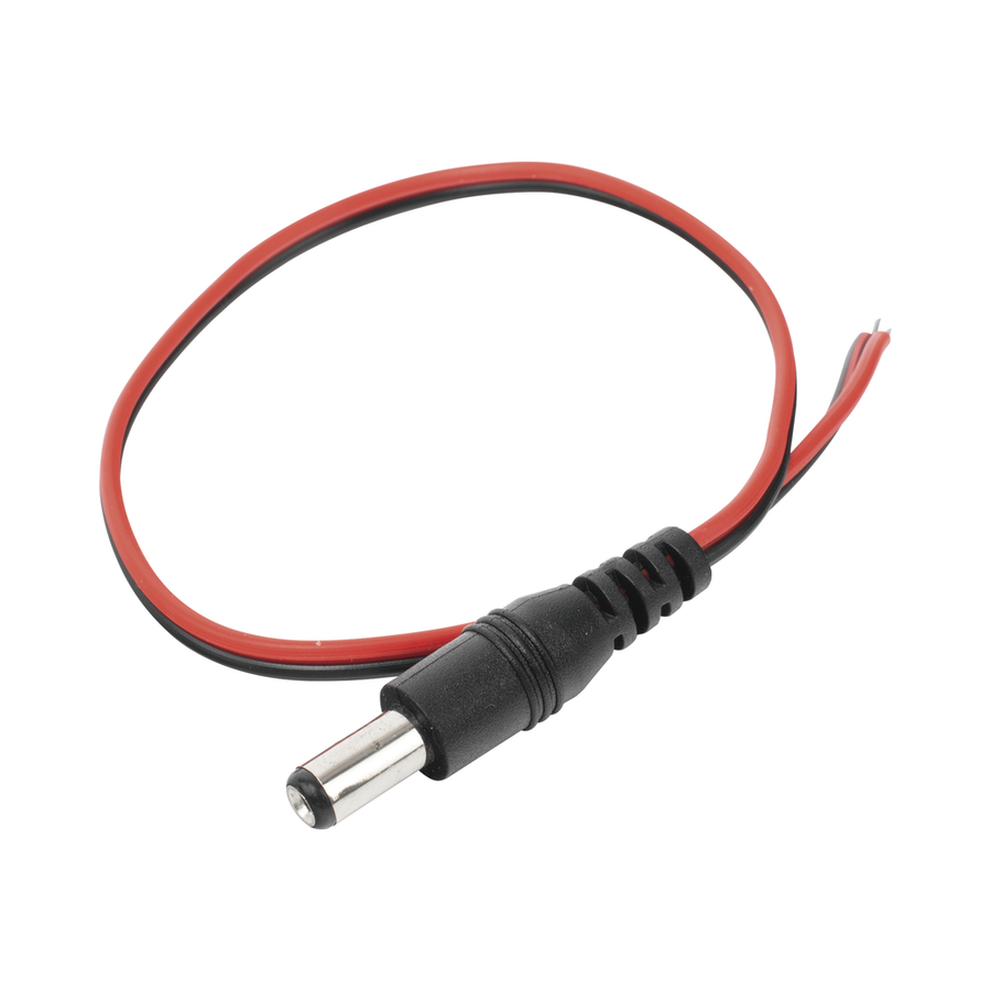 Syscom DC-CORD Cable with MALE CONNECTOR (Pigtail) / Power for Vcc with Free Ends / POLARIZED / Length 22cm / CALIBER 22AWG.