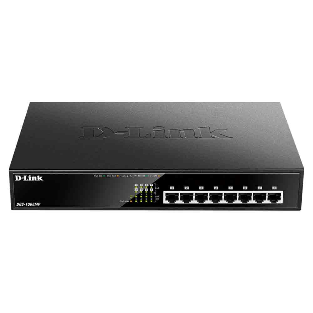 D-Link DGS-1008MP 8-Port Gigabit PoE Unmanaged Switch 125W PoE+ Budget 1U 802.3at