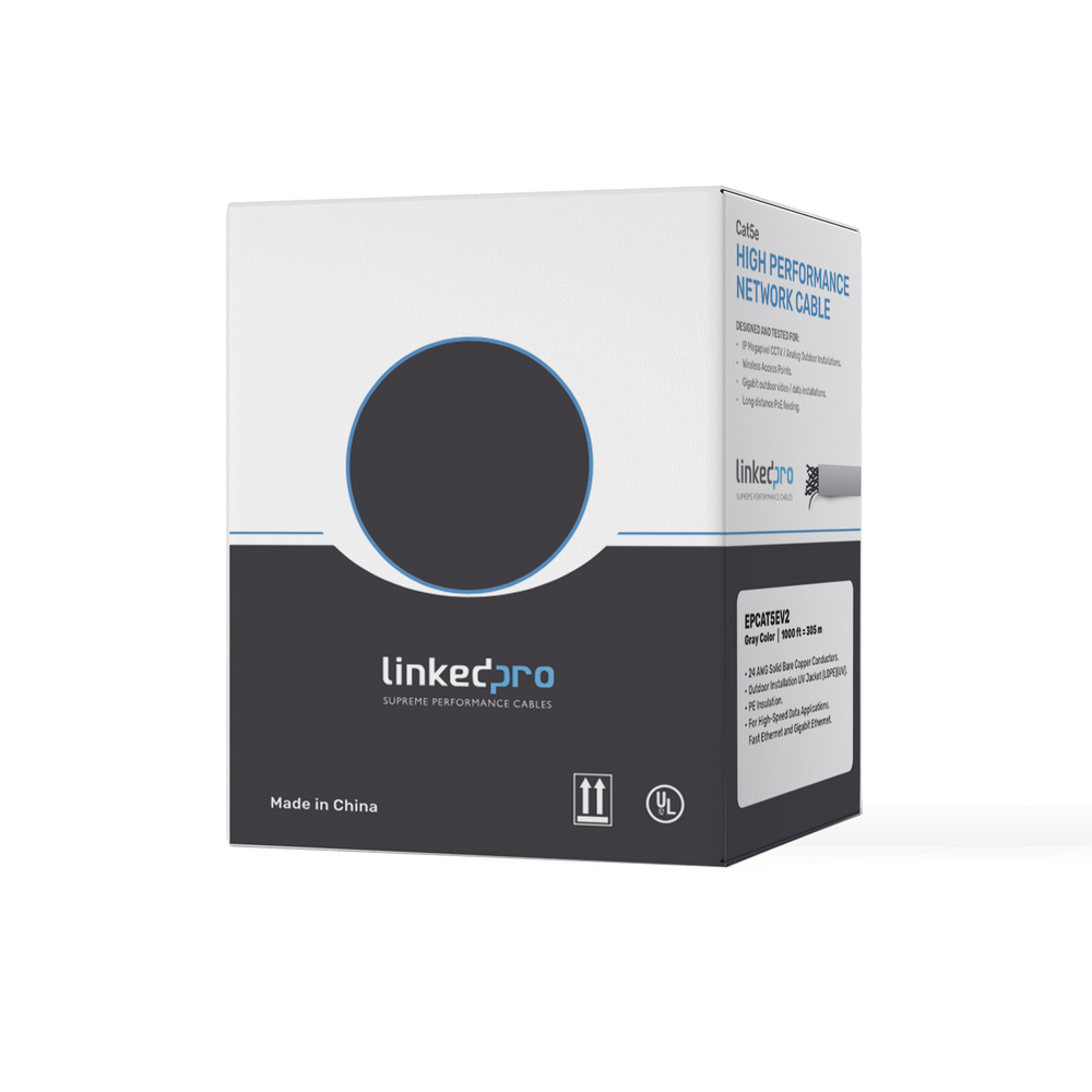 Linkedpro EP-CAT-5E-V2 1000FT (305 m) Cable Reel, Cat5e, Copper Clad Aluminum (CCA), Gray, Indoor Use