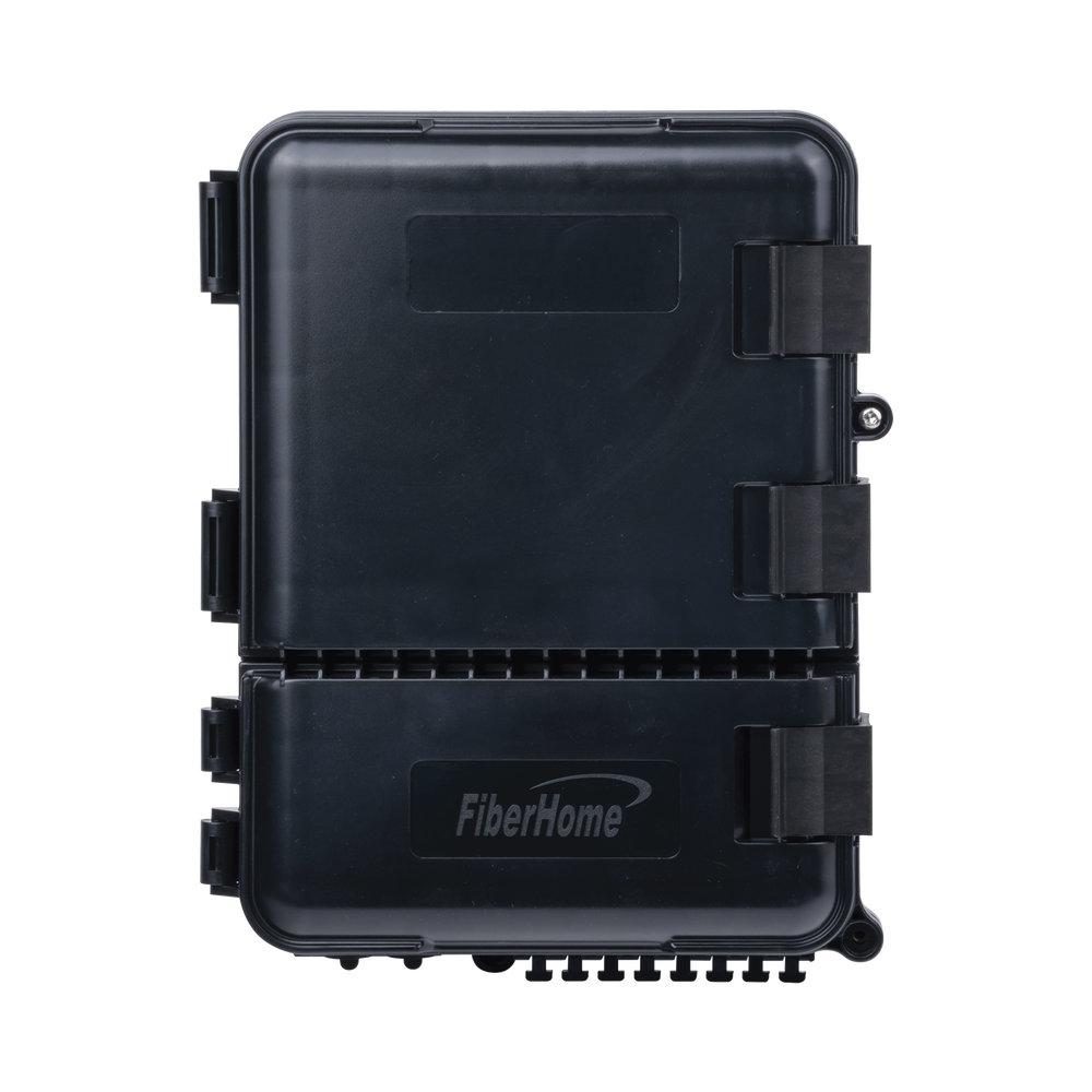 Fiberhome FDP-440A Outdoor Fiber Optic Termination Box (24 Splices) - Pre-Loaded with 8 SC/APC Adapters - IP55 Rated Weatherproof Enclosure for Pole Mount & Aerial Use - 1:8 Splitter Ready, Black