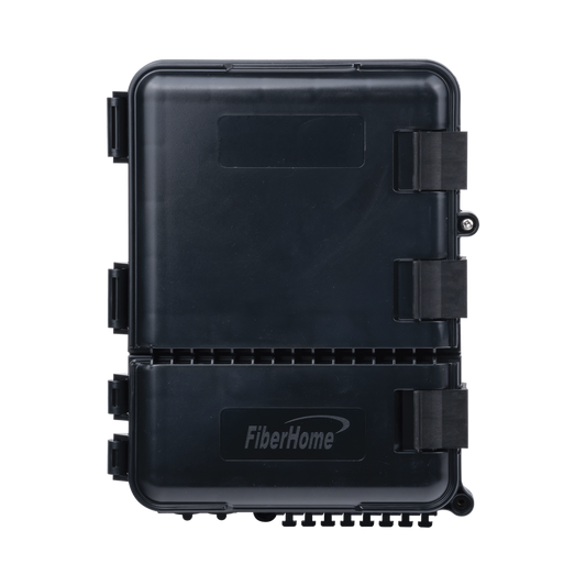 Fiberhome FDP-440A Outdoor Fiber Optic Termination Box (24 Splices) - Pre-Loaded with 8 SC/APC Adapters - IP55 Rated Weatherproof Enclosure for Pole Mount & Aerial Use - 1:8 Splitter Ready, Black