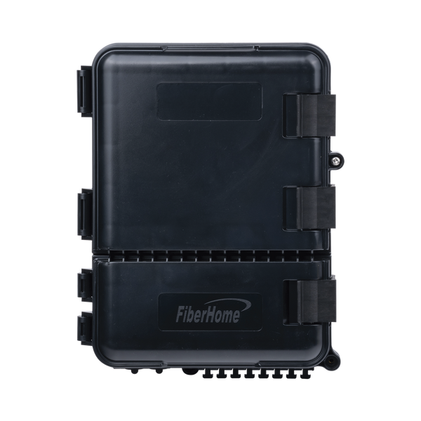 Fiberhome FDP-440A Outdoor Fiber Optic Termination Box (24 Splices) - Pre-Loaded with 8 SC/APC Adapters - IP55 Rated Weatherproof Enclosure for Pole Mount & Aerial Use - 1:8 Splitter Ready, Black