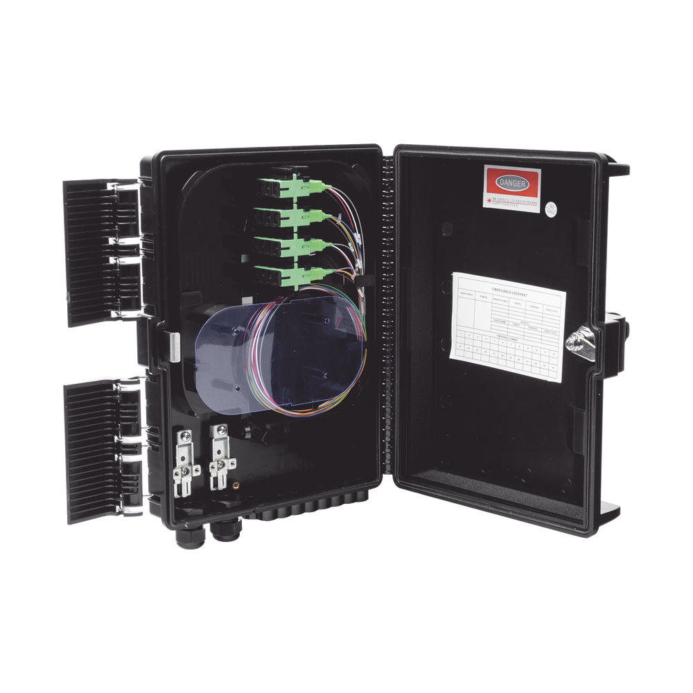 Fiberhome GFS-16G Fiber Distribution Box, 24 Splices, IP65, Black, Indoor/Outdoor, with 16 SC/APC adaptors and 1x16 splitter