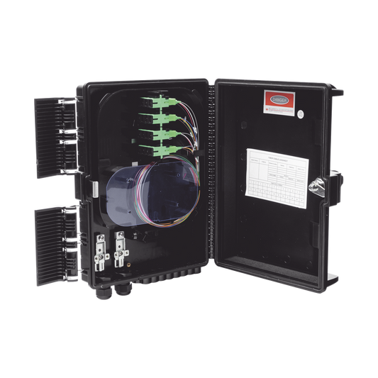 Fiberhome GFS-16G Fiber Distribution Box, 24 Splices, IP65, Black, Indoor/Outdoor, with 16 SC/APC adaptors and 1x16 splitter