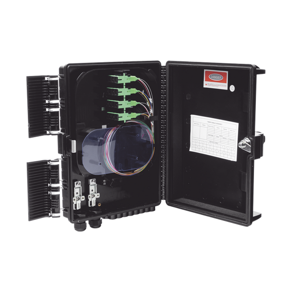 Fiberhome GFS-16G Fiber Distribution Box, 24 Splices, IP65, Black, Indoor/Outdoor, with 16 SC/APC adaptors and 1x16 splitter