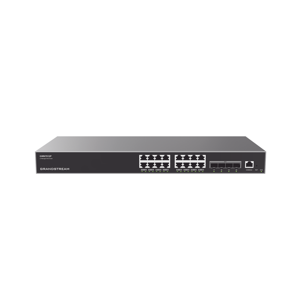 Grandstream GWN7812P Managed Gigabit PoE+ Switch / 16 ports 10/100/1000 Mbps + 4 SFP Uplink Ports / Up to 240W / Compatible with GWN Cloud.