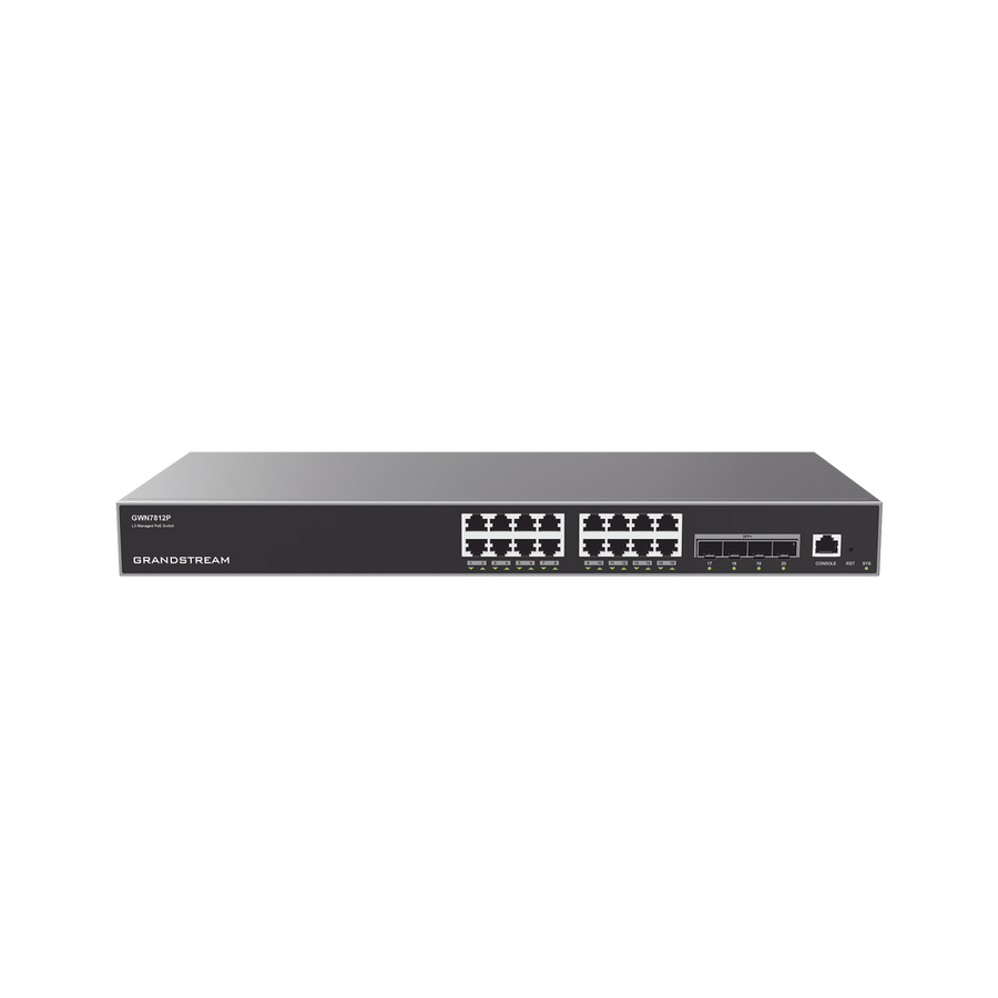 Grandstream GWN7812P Managed Gigabit PoE+ Switch / 16 ports 10/100/1000 Mbps + 4 SFP Uplink Ports / Up to 240W / Compatible with GWN Cloud.