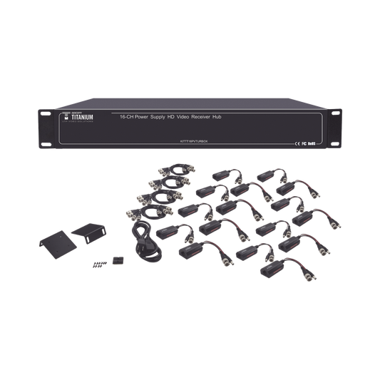 Epcom Titanium KITTT16PVTURBOX 16-channel Active Transceiver Kit / VIDEO+POWER in a Single UTP Cable / 150 meters in 4K, 200 meters in 5 MP/ Sends 36 Vdc and Receives 12 Vdc / ALL INCLUDED FOR RACK / Compatible with HD-TVI/CVI Cameras/ AHD/CVBS