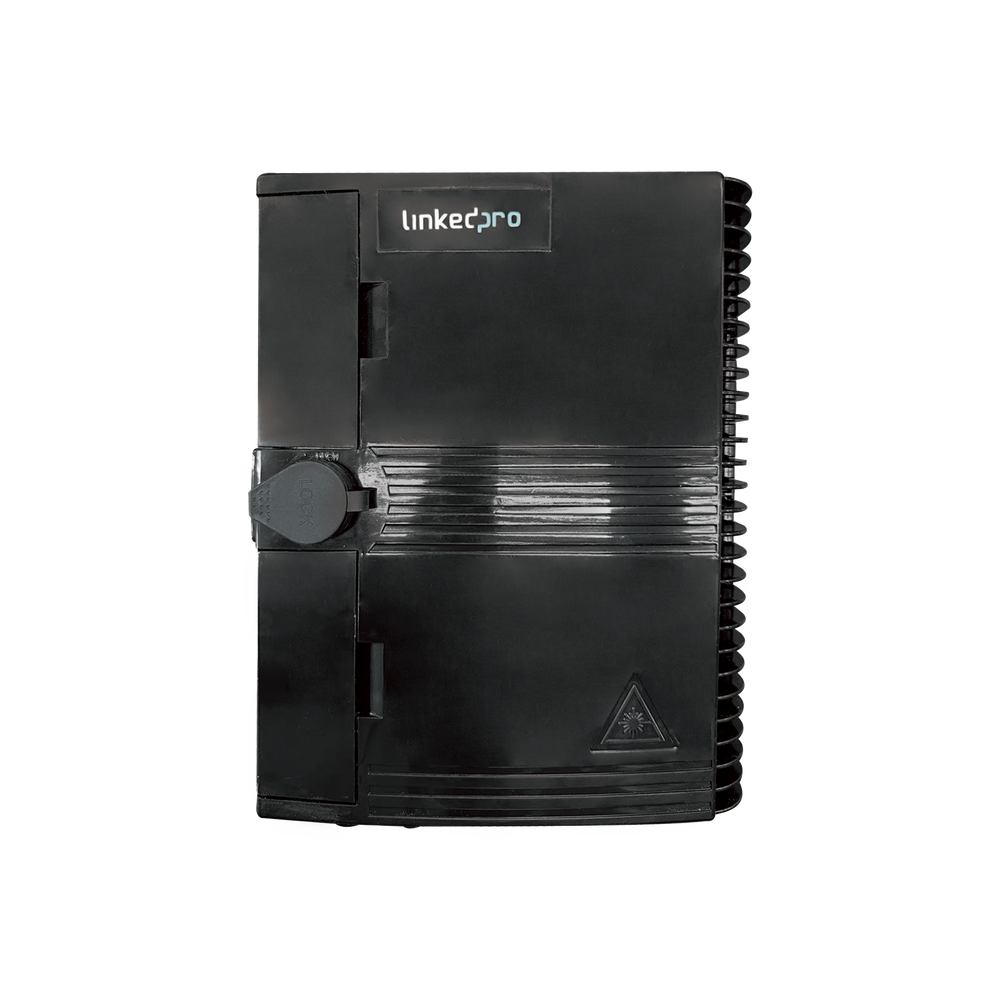 Linkedpro LP-FAB-HGT-16A/AS8 Fiber Termination Box, 16 Ports, IP65, Loaded with Splitter 1X8 SC/APC G657A1, 900 mm, 8 Adapters SC/APC. Black Color