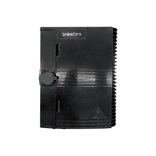 Linkedpro LP-FAB-HGT-16A/AS8 Fiber Termination Box, 16 Ports, IP65, Loaded with Splitter 1X8 SC/APC G657A1, 900 mm, 8 Adapters SC/APC. Black Color