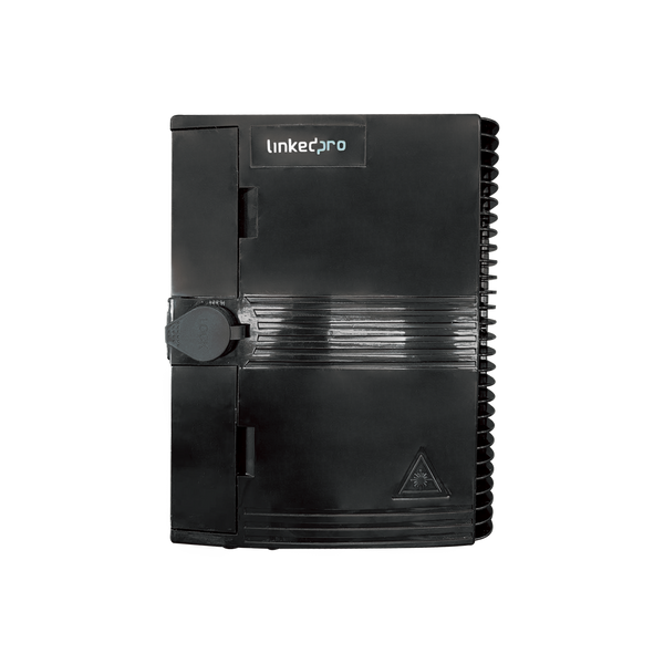 Linkedpro LP-FAB-HGT-16A/AS8 Fiber Termination Box, 16 Ports, IP65, Loaded with Splitter 1X8 SC/APC G657A1, 900 mm, 8 Adapters SC/APC. Black Color