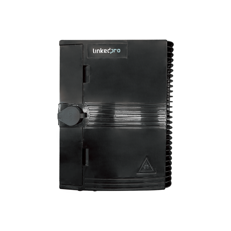 Linkedpro LP-FAB-HGT-16A/AS8 Fiber Termination Box, 16 Ports, IP65, Loaded with Splitter 1X8 SC/APC G657A1, 900 mm, 8 Adapters SC/APC. Black Color