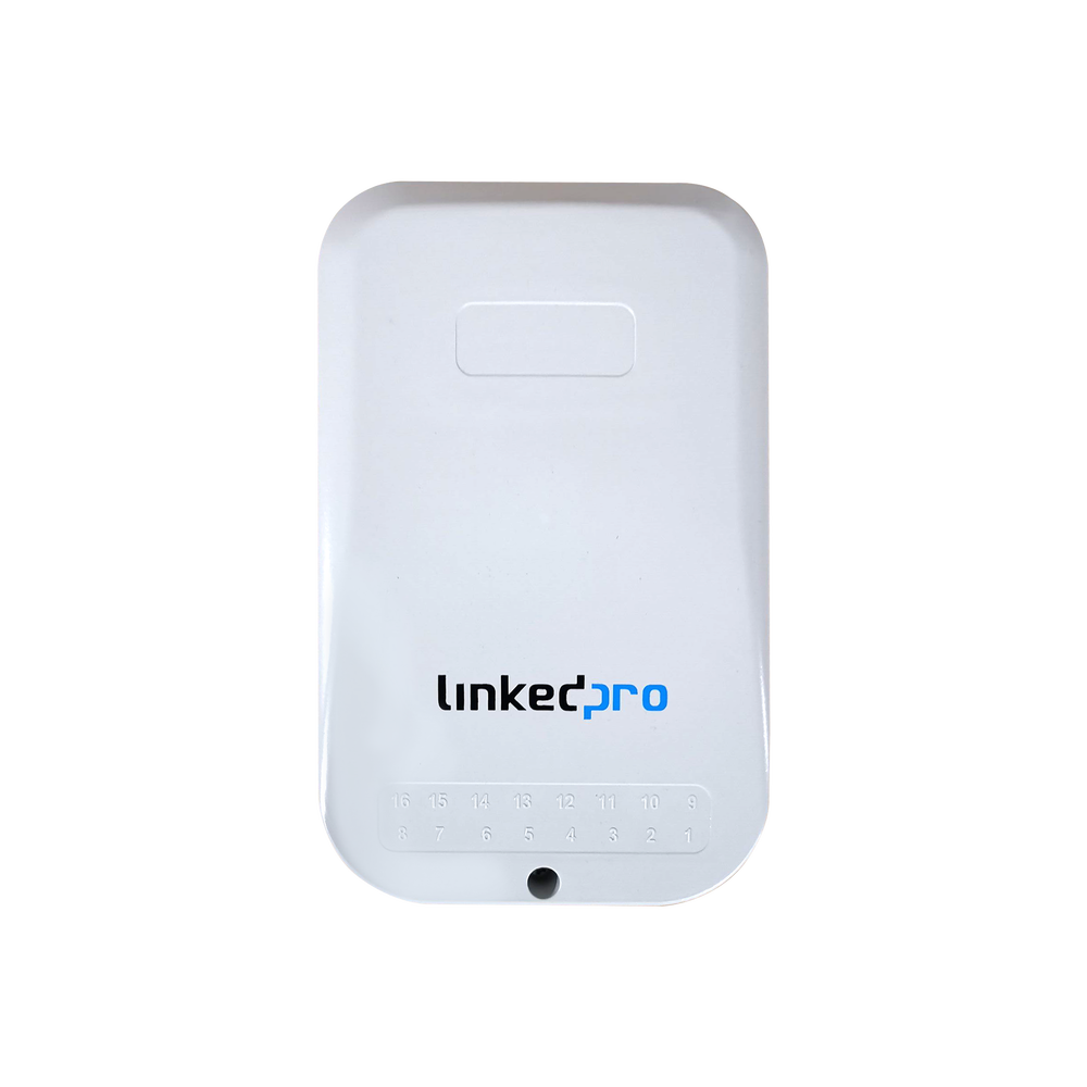 Linkedpro LP-FAB-HGT-16ZT FTTH Termination Box, 16 Ports, IP55, Loaded with 16 Adapters SC/APC, Gray and White Color, Standard Configuration for Wall