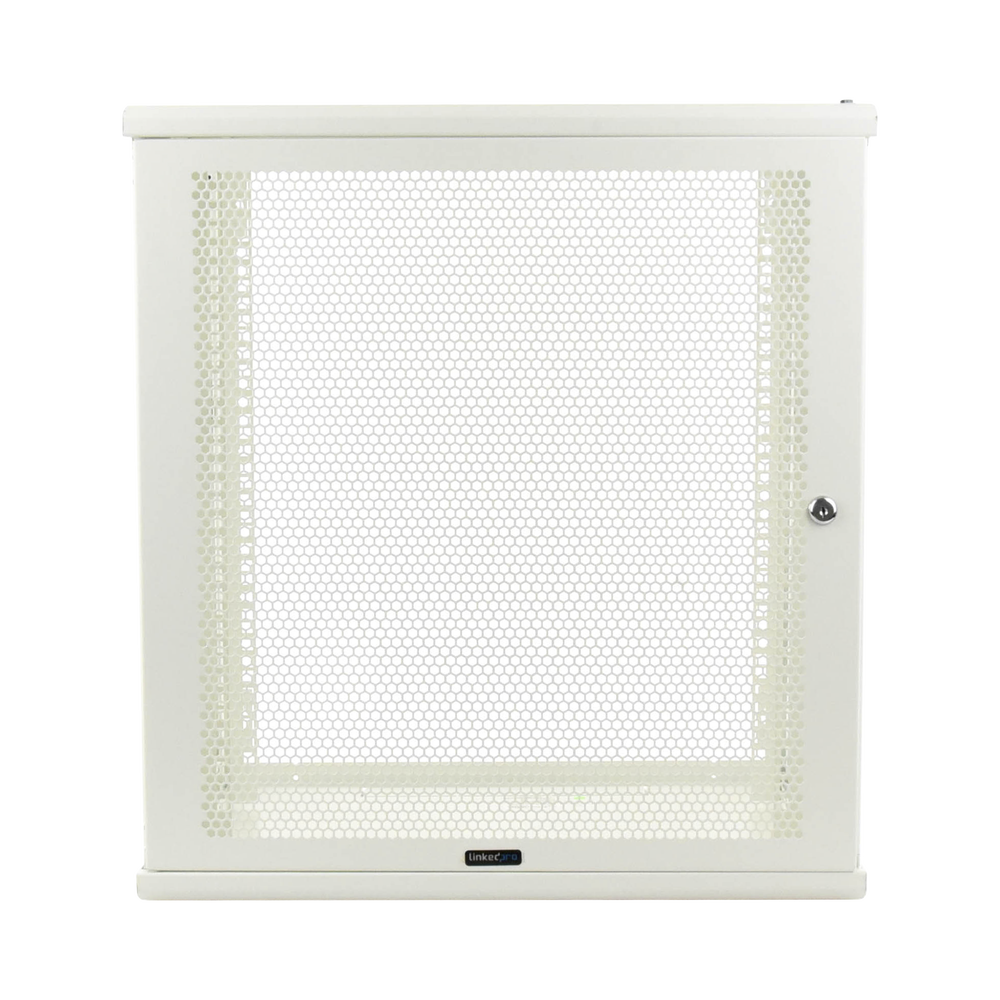 Linkedpro LW-06-05-12-UW Wall Mount Enclosure, 19in, Perforated Door, 12 RU, 13.15 in (334 mm) Work Depth, White. Shipped fully ASSEMBLED.
