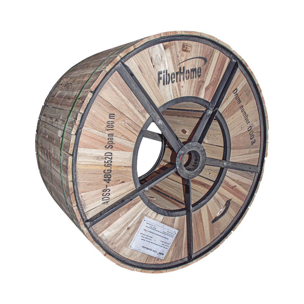 Linkedpro By Fiberhome LPOC-ADSS-48C-S100/4KM 13,000 ft / 4 km ADSS Aerial Fiber Optic Cable Drum / G.652D Single-Mode, 48 Fibers, Outdoor Black Jacket, 328 ft (100 m) Span Rating