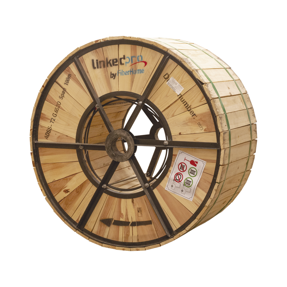 Linkedpro By Fiberhome LPOC-ADSS-72C-S100/4KM 13,000 ft / 4 km ADSS Aerial Fiber Optic Cable Drum / G.652D Single-Mode, 72 Fibers, Outdoor Black Jacket, 328 ft (100 m) Span Rating
