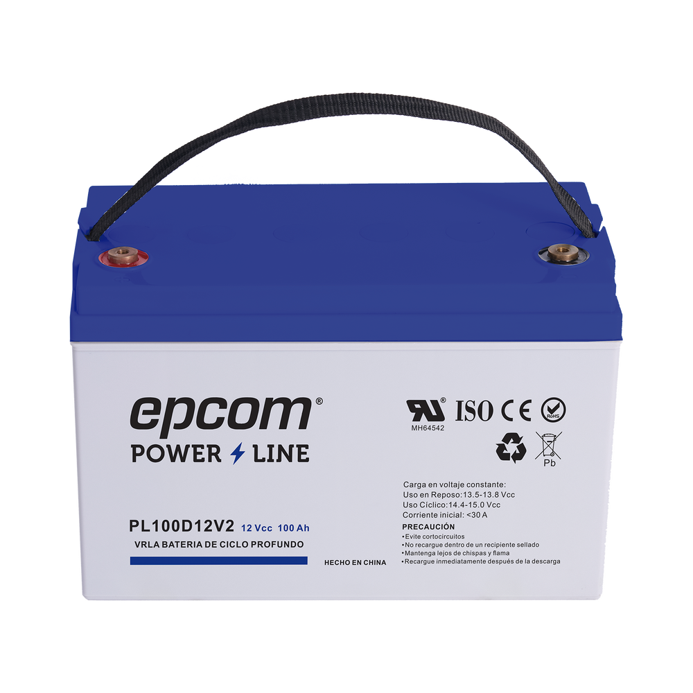Epcom Powerline PL100D12V2 12 VDC Battery / 100 Ah / UL / AGM-VRLA Technology / DEEP CYCLE / For use in photovoltaic and emergency applications / T4 Terminals