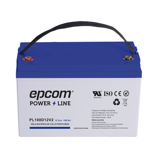 Epcom Powerline PL100D12V2 12 VDC Battery / 100 Ah / UL / AGM-VRLA Technology / DEEP CYCLE / For use in photovoltaic and emergency applications / T4 Terminals