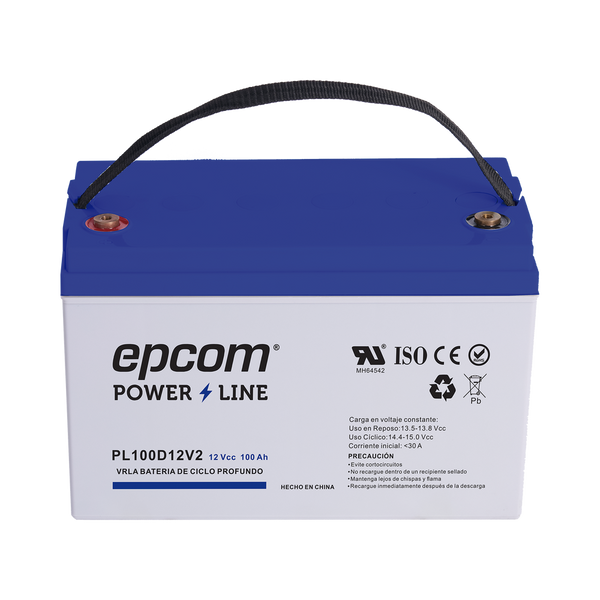 Epcom Powerline PL100D12V2 12 VDC Battery / 100 Ah / UL / AGM-VRLA Technology / DEEP CYCLE / For use in photovoltaic and emergency applications / T4 Terminals