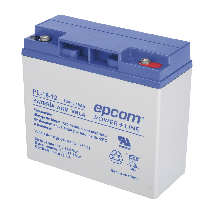 Epcom Powerline PL-18-12 Backup battery / 12 V, 18 Ah / UL / AGM-VRLA technology / For use in electronic equipment Intrusion alarms / Fire / Access control / Video Surveillance / M5 (HEX) screw terminals.