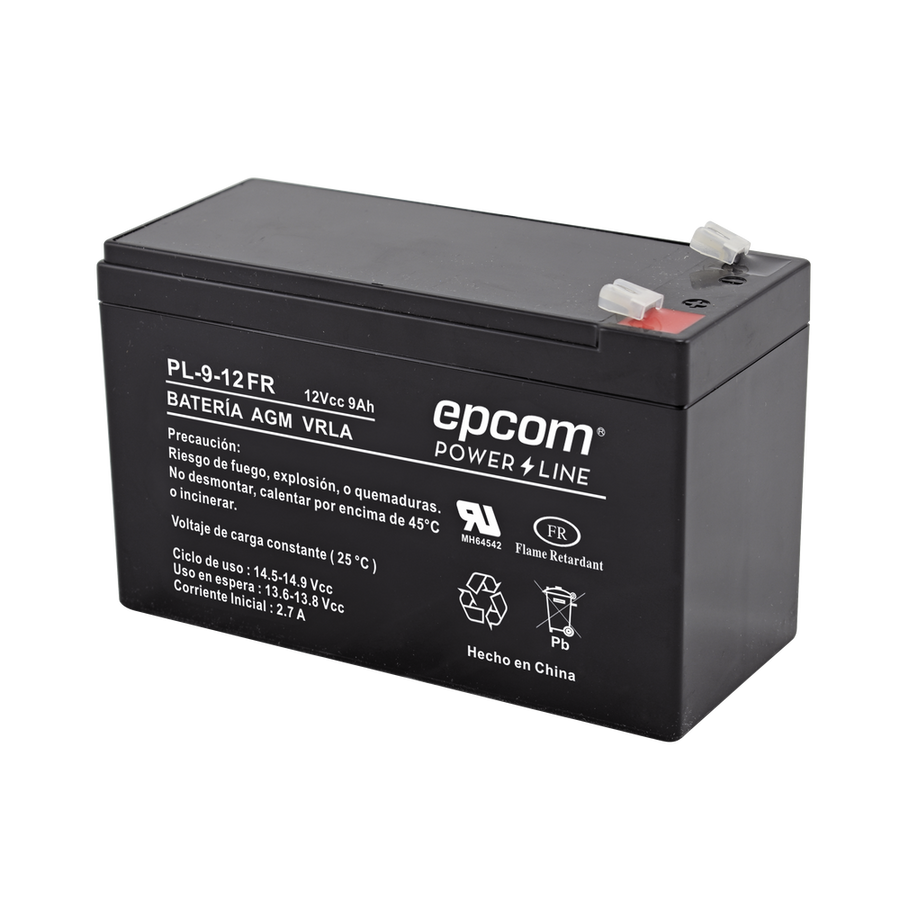 Epcom Powerline PL-9-12FR Backup battery / 12 V, 9 Ah / UL / AGM-VRLA technology / Flame retardant / For use in electronic equipment Intrusion alarms / Fire / Access control / Video Surveillance / F1 type terminals.