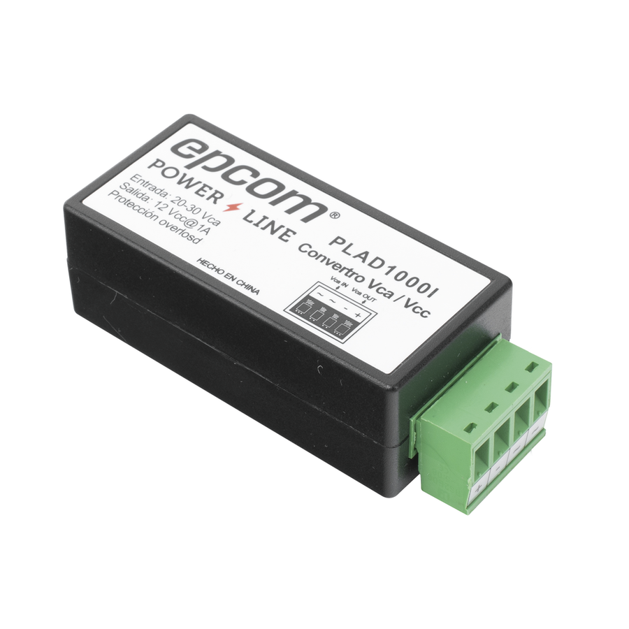 Epcom Powerline PLAD1000I (2 in 1) Power Converter 24 Vac to 12 Vdc (AC to DC) and Noise Filter for Cameras / Input Voltage 20~30 Vac / Output 12Vdc @ 1 A / SENDING POWER OVER LONG DISTANCES / Screw Type Terminals.