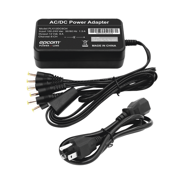 Epcom Powerline PLK12DC6CH 12 VDC 6 Amp Power Supply / With 6 Outputs Male Power Plug