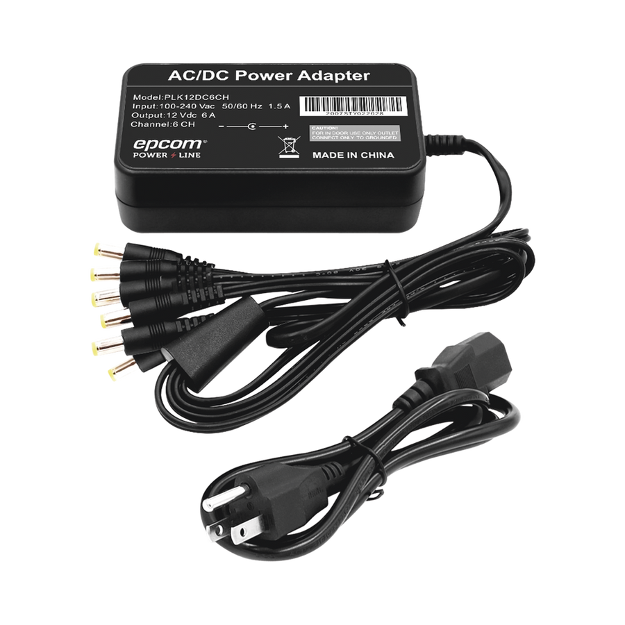 Epcom Powerline PLK12DC6CH 12 VDC 6 Amp Power Supply / With 6 Outputs Male Power Plug