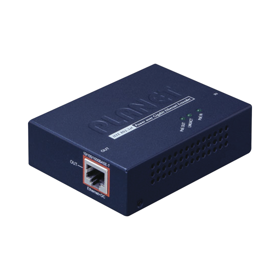 Planet POE-E201 PoE extender with 802.3at Gigabit PoE input and 802.3af/at Gigabit PoE output, up to 100 meters