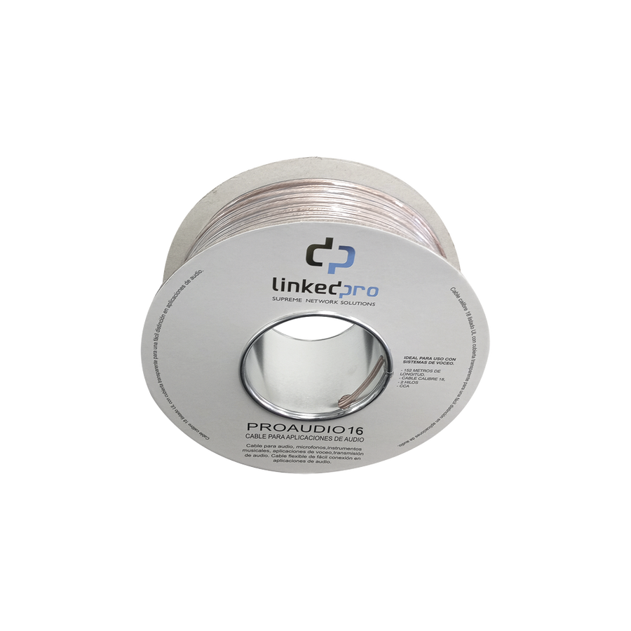 Linkedpro PROAUDIO16 Professional Grade Audio Cable, Gauge 16/2 Wires, Type CCA, Ideal for Speakers and Microphones, Reel 500 ft (150 m) Transparent