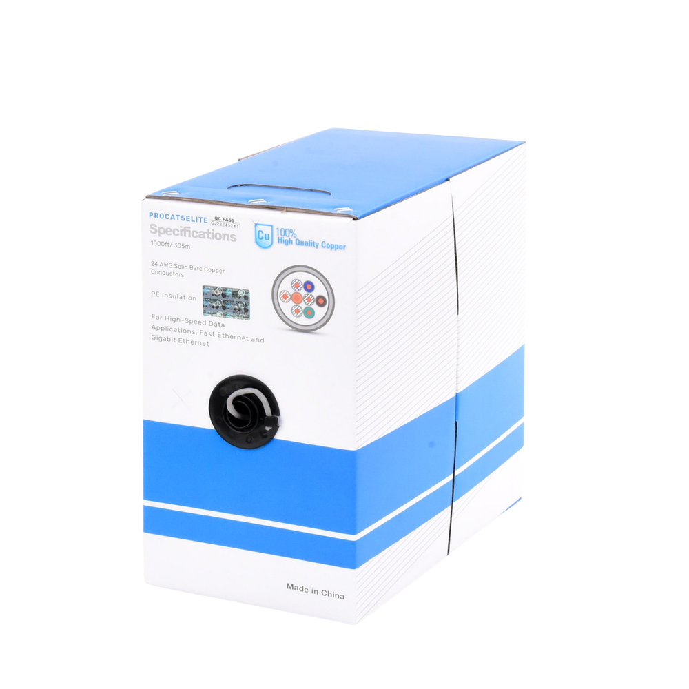 Linkedpro PRO-CAT-5E-LITE 1000 ft (305m) Cable Reel, Cat5e, 24 AWG, Gray, UL Performance, for CCTV, Data Networks. Indoor Use