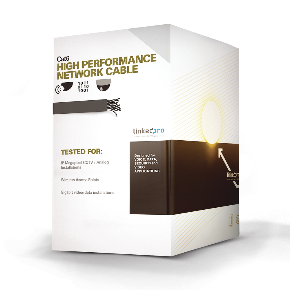 Linkedpro PRO-CAT-6B 1000 ft (305 m) Cat6 Cable Coil Copper Clad Aluminum (CCA), Black Color, Economic Version, Indoor use